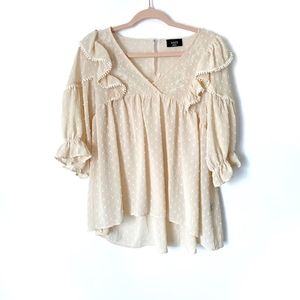 Vici V-Neck Swiss Dot Top, Light Peach, Women's Size Small